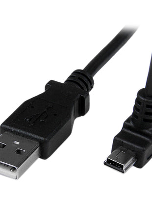 StarTech 2m Down Angle USB 2.0 A to Mini-B Cable, Black (USBAMB2MD) | Charger, Male to Male, Aluminum-Mylar foil braided shielding, Molded connectors with strain relief, 480Mbps