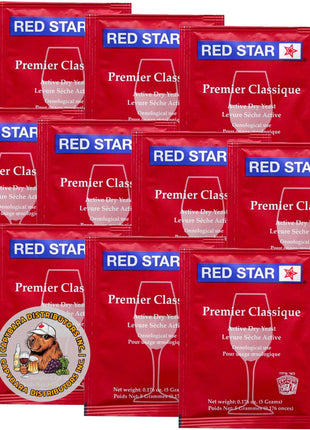 Red Star Premier Classique Wine Yeast (10 Pack) - Great for Making Wine Cider Mead Kombucha at Home - 5 g Sachets - Saccharomyces cerevisiae - Sold by CAPYBARA Distributors Inc.