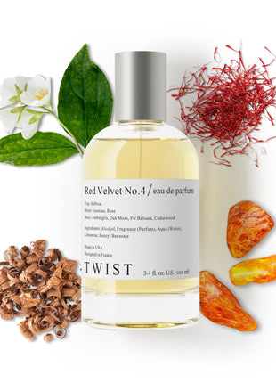 Twist Red Velvet No.4 Perfume for Women&Men Inspired by Baccarat Rouge 540 | Unisex Eau de Parfum Spray with Amber & Saffron Notes - Gift for Him or Her - Vegan, Paraben & Phthalate Free - 3.4 oz