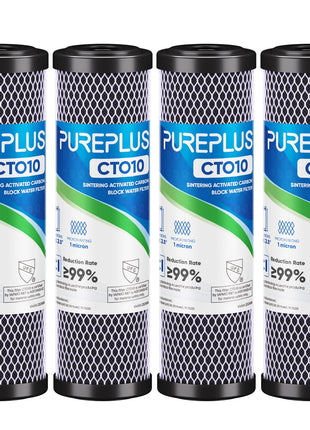 1 Micron 2.5" x 10" Whole House CTO Carbon Water Filter Cartridge Replacement for Under Sink Water Filter System, Dupont WFPFC8002, WFPFC9001, FXWTC, SCWH-5, WHEF-WHWC, WHCF-WHWC, AMZN-SCWH-5, 4Pack