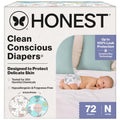 The Honest Company Clean Conscious Diapers for Delicate Skin | Up to 100% Leakproof | Hypoallergenic, Fragrance Free | Gender Neutral | Club Box, Size Newborn, 72 Count (Prints May Vary)