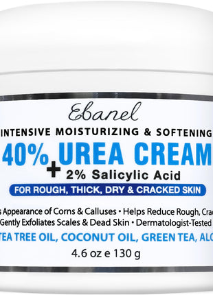 Ebanel Urea Cream 40% plus Salicylic Acid 2%, Foot Cream for Dry Cracked Heels Feet Knees Elbows Hands, Foot Dead Skin Cuticle Callus Remover Toenail Softener, Keratolytic Skin Barrier Repair