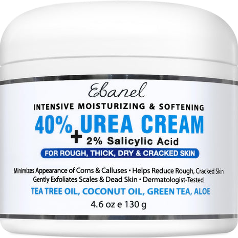 Ebanel Urea Cream 40% plus Salicylic Acid 2%, Foot Cream for Dry Cracked Heels Feet Knees Elbows Hands, Foot Dead Skin Cuticle Callus Remover Toenail Softener, Keratolytic Skin Barrier Repair