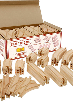 Wooden Train Track 52 Piece Set-18 Feet Of Track Expansion - 5 Distinct Pieces - 100% Compatible with All Major Brands Including Thomas Wooden Railway System: Screen Free Christmas Gift For Toddlers