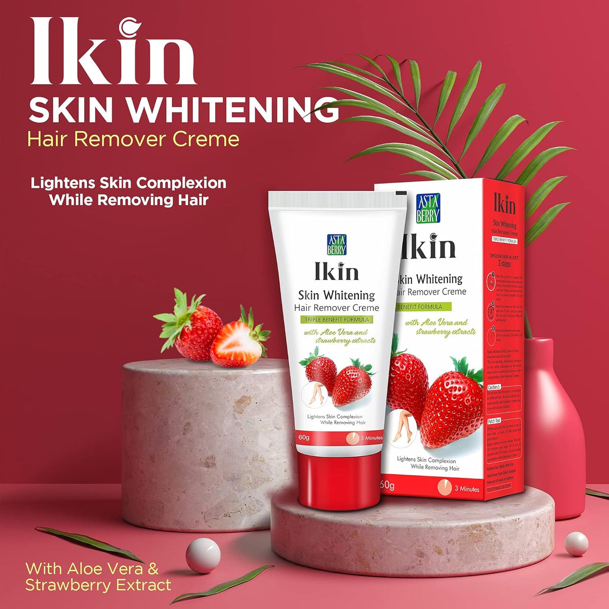 Ikin Skin Brightening Hair Remover Cream For All Skin - Bikini Hair Removal Cream For Women & Girls | (Pack of 2 (60gm X 2))