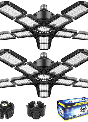 Nexillumi 2-Pack Led Garage Light 180W, 36000LM Garage Lights Ceiling LED with E26/E27 Medium Base, 6000K Deformable LED Shop Lights with 10+1 Adjustable Panels for Garage, Workshop, Attic, Basemen