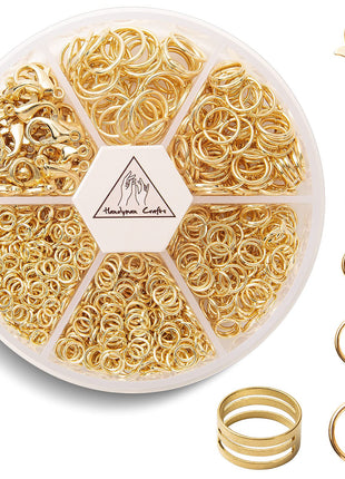 Handyman Crafts Jump Rings Kit With1000PCS Open Jump Rings 40PCS 12mm Lobster Clasps and Jump Rings Opener for Jewelry Making Keychains and Necklace Repair (Gold)