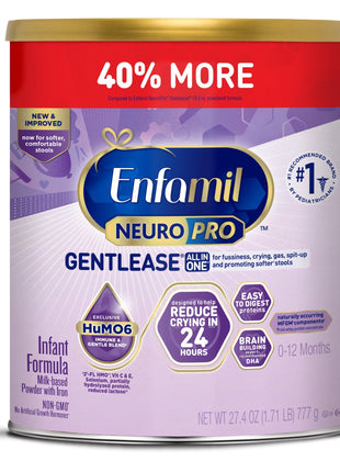 Enfamil NeuroPro Gentlease for easing Fussiness, Crying, Gas, Spit-up in 24 Hrs, Smaller Proteins for Easy Digestion, Brain Supporting DHA, Prebiotic Blend, HuMO6*, Baby Formula, 27.4 Oz Can