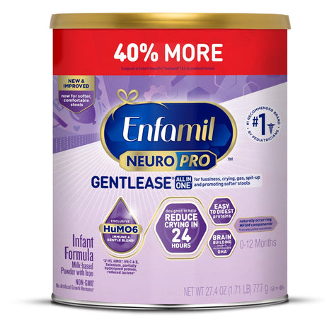 Enfamil NeuroPro Gentlease for easing Fussiness, Crying, Gas, Spit-up in 24 Hrs, Smaller Proteins for Easy Digestion, Brain Supporting DHA, Prebiotic Blend, HuMO6*, Baby Formula, 27.4 Oz Can
