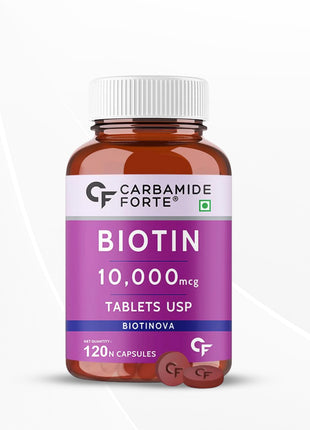 Carbamide Forte Biotin 10000mcg for Hair Growth, Skin & Nails - 120 Veg Tablets