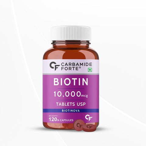 Carbamide Forte Biotin 10000mcg for Hair Growth, Skin & Nails - 120 Veg Tablets