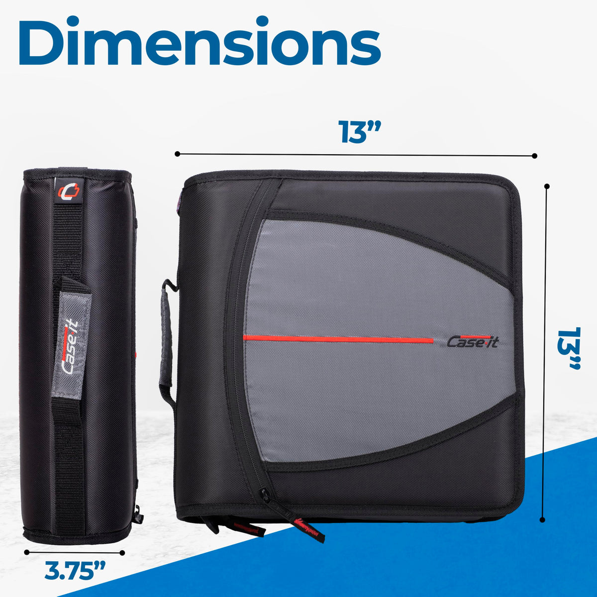 Case-it Mighty Zip Tab School Zipper Binder | 3-Inch O-Rings, 600-Sheet Capacity, 5-Subject Expanding File Folder, Multiple Pockets & Storage Organizer, Shoulder Strap | D-146 Jet Black