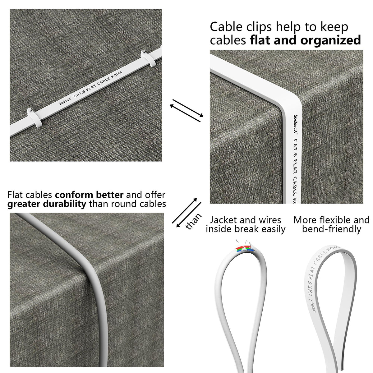Jadaol Cat 6 Ethernet Cable 50 ft, Outdoor & Indoor 10Gbps Support Cat8 Cat7 Network, Flat RJ45 Internet LAN Computer Patch Cable for Router, Modem, Switch, Gaming Consoles, Streaming Devices, White