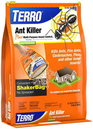 TERRO Ant Killer Plus Multi-Purpose Insect Control for Outdoors - Kills Fire Ants, Fleas, Cockroaches, and Other Crawling Insects - 3lb Shaker Bag - T901-6