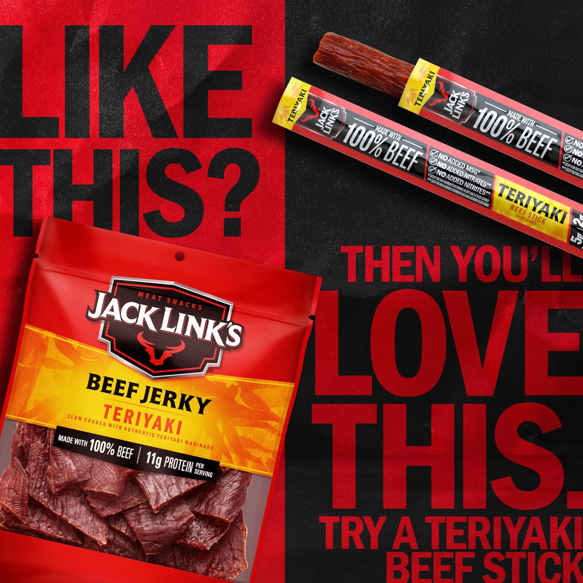 Jack Link's Beef Jerky, Teriyaki, Half Pounder Large Jerky Bag - Flavorful Meat Snack, Ready to Eat Protein Snacks with 11g of Protein per Serving, Made with 100% Beef