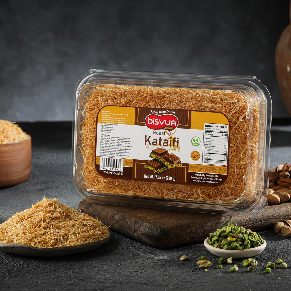 BISVUA Premium Roasted Kataifi 200g (7.1 oz) – Golden Toasted Shredded Fillo Dough for Dubai Chocolate Bars, Pistachio Cream Recipes, Kunafa, Knafeh & Crunchy Dessert Creations