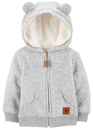 Simple Joys by Carter's Baby Hooded Sweater Jacket with Sherpa Lining, Grey, 3-6 Months