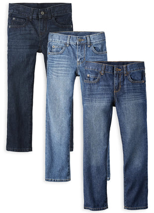 The Children's Place Boys Basic Straight Leg Jeans,Carbon Wash/Deep Blue Wash/Dk Juptier 3 Pack,8