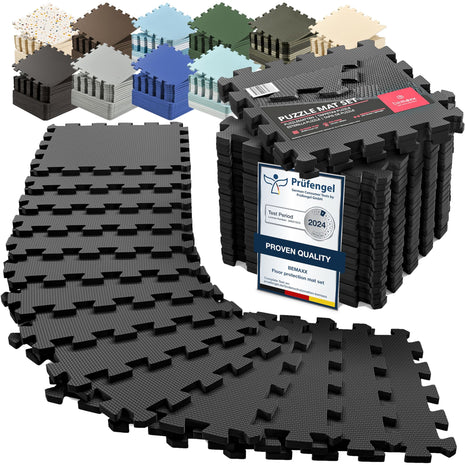 bemaxx Gym Mats Set - 18 pcs EVA Interlocking Foam Floor Tiles (12.6 inchx12.6 inchx0.4 inch) 18sqft Protective Gym Flooring Sports Home Workout Exercise Mats Puzzle Garage Fitness Play-Room Pool Treadmill Bike
