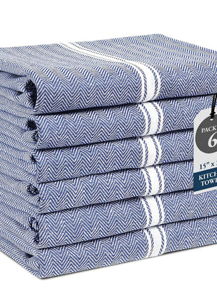Lane Linen Kitchen Towel Set, 6 Pack 100% Cotton Hand Towels for Kitchen, Dish Towels for Drying Dishes, Lint Free, 14"x25", Good for Cleaning Windows, Ceramic Surface, Glass Stovetops - Blue Chambray