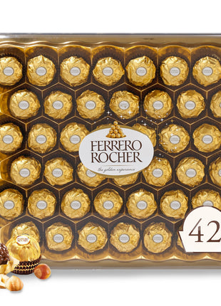 Ferrero Rocher Gourmet Hazelnut Milk Chocolate Gift Box, 42 Individually Wrapped Chocolates, 18.5 oz