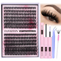 FANXITON DIY Lash Extension Kit Volume Lash Clusters 40D+50D D Curvature Individual Lashes Lash Clusters Kit Thick Eyelash Extension Kit 280 pcs Thin Band Cluster Lashes Lash Bond and Seal Tweezers