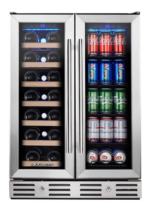 24 Inch Wine and Beverage Fridge, Wine Refrigerator Dual Zone Hold 20 Bottles and 78 Cans,Built-In or Freestanding Digital Touch Control | Under Counter or Freestanding Wine Fridge Hold 20 Bottles and 78 Cans, Digital Touch Control