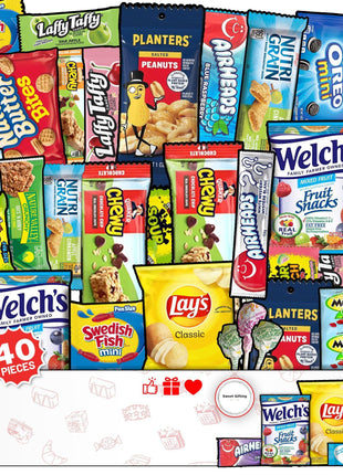 Snacks Variety Pack for Adults 40 Count - Snack Box Variety Pack for Kids & Gifting, Care Package for College Students & Study Time, Snack Boxes for Adults, Office Treats, Birthdays & Back to School