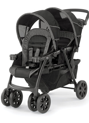 Chicco Cortina Together Double Stroller, 2-Seat, Foldable | Minerale Black/Silver, 100% polyester, fits 2 Chicco KeyFit seats, all-wheel suspension, baby travel stroller