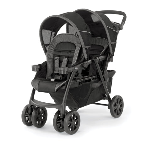Chicco Cortina Together Double Stroller, 2-Seat, Foldable | Minerale Black/Silver, 100% polyester, fits 2 Chicco KeyFit seats, all-wheel suspension, baby travel stroller