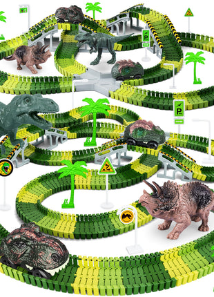 Dinosaur Toys, Create A Dinosaur World Road Race, Dinosaur Track Toys | Flexible Track Playset, 2 pcs Cool Dinosaur Car, Dinosaur Race Car Track for 3 4 5 6 Year & Up Old Boy Girls Best Gift