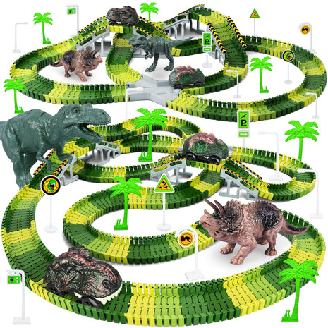 Dinosaur Toys, Create A Dinosaur World Road Race, Dinosaur Track Toys | Flexible Track Playset, 2 pcs Cool Dinosaur Car, Dinosaur Race Car Track for 3 4 5 6 Year & Up Old Boy Girls Best Gift