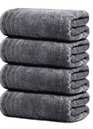 Tens Towels Pack of 4 Extra Large Bath Towels 30 x 60 Inches, 100% Cotton, Larger & Lighter Weight, Quicker to Dry, Super Soft and Absorbent, Perfect for Bathroom, Dark Grey