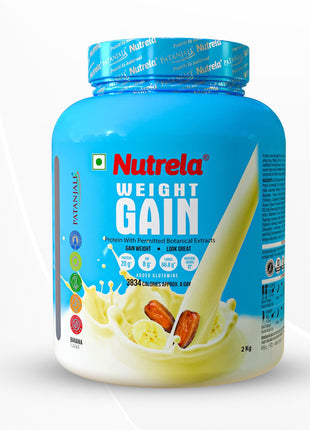 Nutrela Weight Gainer Powder, Banana Flavour - 1kg, Pack of 2