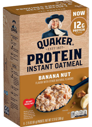 Quaker, Protein Instant Oatmeal, Banana Nut, 12.9 Oz, 6 Count (Pack of 1)