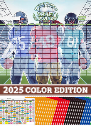 Fantasy Football Draft Board 2025-2026 Season Kit - 6'x4' Large Board, 680 Player Sticker Labels (2025 Rookies + Blank Label), Up to 14 Teams 20 Rounds with Schedule, Draft Day Kit