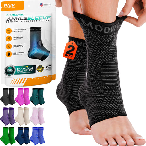 Modvel Foot & Ankle Brace Socks for Sprained Ankle Compression Sleeve - Foot Support for Women & Men - Tendonitis & Arthritis Ankle Brace Sports Running, Torn Ligaments & Women Stabilizing Ankle Wrap