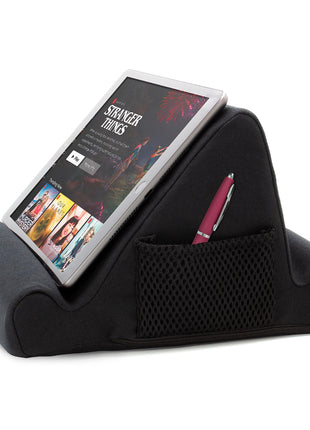Brookstone Tablet Lap Cushion - Tablet and Phone Holder for Bed, Flights, and Travel, Two Angled Memory Foam Lap Desk for Reading and Hands Free Viewing, Compatible iPad and Kindle Accessories, Black