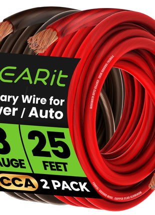 GEARit 8 Gauge Wire, for Automotive Power/Ground, Battery Cable, Car Audio, RV, Amp, CCA, Automotive Wire, Amp Kit, Battery Cables, Wiring Kit, (25 feet Each- Black/Red)