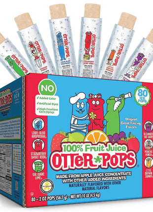 Otter Pops Freezer Bars, 100% Fruit Juice Ice Pops, Original Flavors (80ct – 2oz bars)