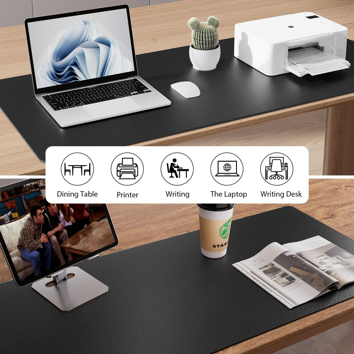 Aothia Leather Office Desk Pad Protector, Non-Slip PU Leather Desk Blotter, Waterproof Laptop Writing Mouse Pad for Office and Home, Black, 31.5" x 15.7"