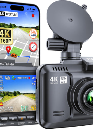 ROVE R2-4K Dash Cam, 4K UHD 2160P Car Camera with 8MP CMOS Sensor, Built-in WiFi 6 and GPS, Dash Camera For Cars with 2.4" Screen, Super Night Vision, 150" Wide Angle, Parking Mode, Supports 512GB Max