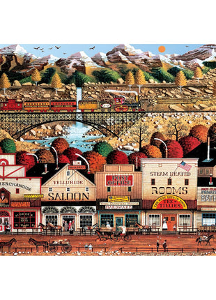 Buffalo Games - Charles Wysocki - Sleepy Town West - 300 Large Piece Puzzle | Art by Charles Wysocki, Made in USA, Easy-Grip Pieces, Recycled Board, Size: 22 x 15 in, With Poster, Frameable Art, Giftable