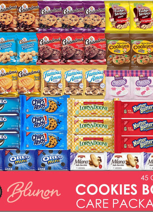 Cookies Individually Wrapped Variety Pack - Cookies Bulk Assortment Care Package Sampler Gift Box (45 Count)