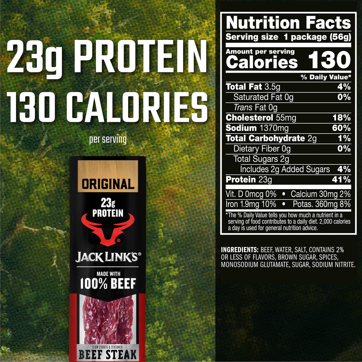 Jack Link's Beef Steak, Original - Protein Snacks, Meat Snack with 23g of Protein, Made with 100% Beef, Individually Wrapped Bulk Snack Pack, Keto Friendly - 2 Oz. (12 Count)