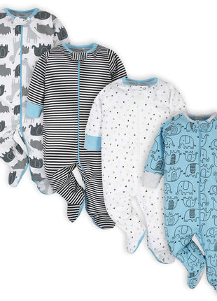 Onesies Brand baby boys 4-pack 'N Plays Footies and Toddler Sleepers, Blue Elephant, Newborn US