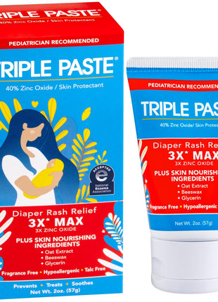 Triple Paste 3X Max Diaper Rash Ointment for Baby, Maximum Strength with 40% Zinc Oxide Ointment for Serious Diaper Rash, 2 oz Tube