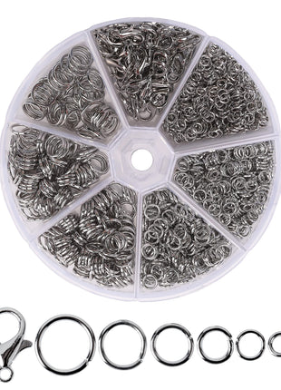 Mr. Pen- Open Jump Rings, Silver, 1014 pcs, 6 Sizes Open Jump Rings for Jewelry Making, Silver Jump Rings and Lobster Clasps