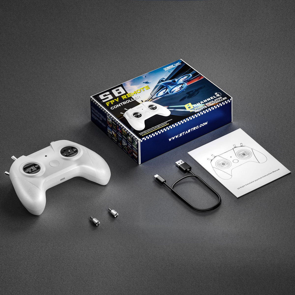 FLYDrone S8 Drone Simulator Controller for FPV Beginner Pilots Training, 8 Channel Metal Joystick, Supports for DJI Virtual Flight/DRL/Uncrashed/Liftoff/DCL/VelociDrone/Aerofly RC 10, Mode 2 (White)