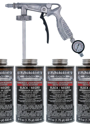 Barrier Bond - Rubberized Undercoating Sound Deadener Kit, 28oz 4-Pack, Black Spray, Vehicle Undercoating, with Spray Gun
